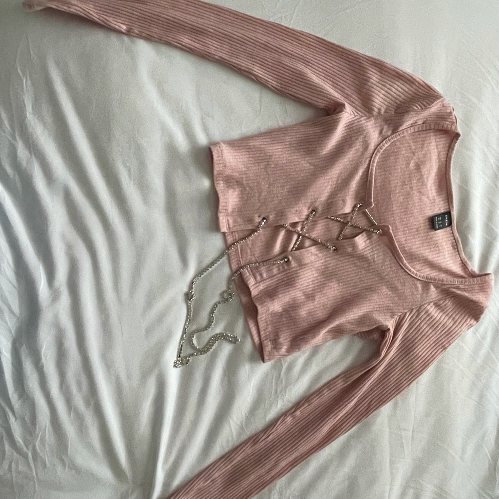 SHEIN Pink Crop Top Long Sleeve XS